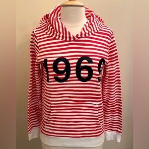 Gap 1969 Red White Striped Long Sleeve 100% Cotton Hooded Preppy Sweatshirt SZ M